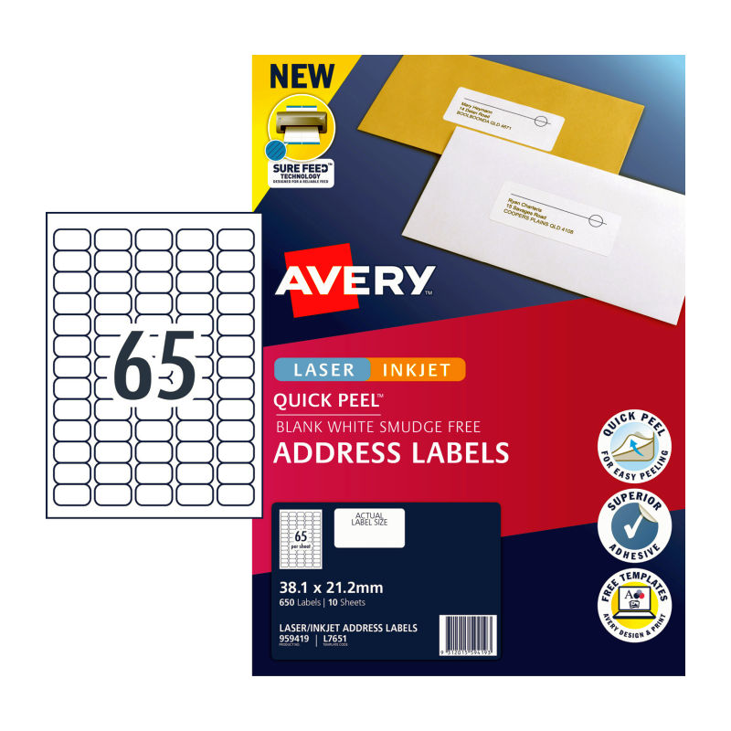 Avery Labels L7651 65Up 10 Sheets