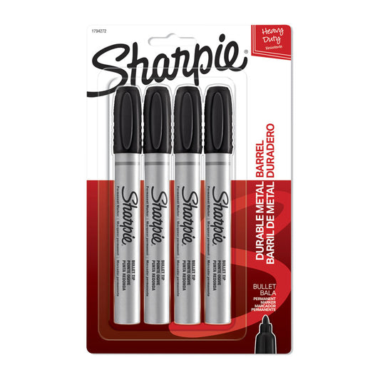 Sharpie Metal Permanent Marker Bullet Black Pk4